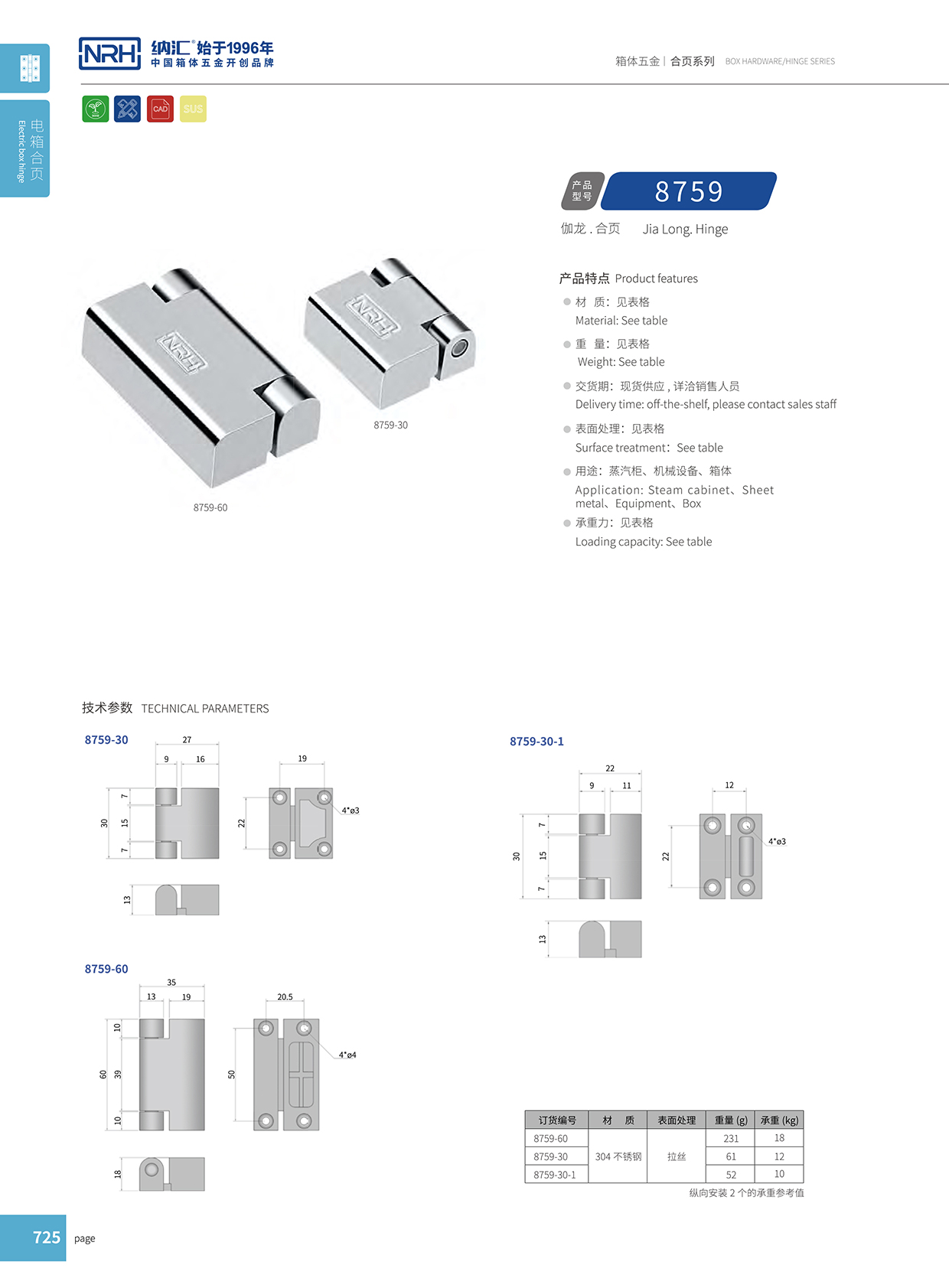 纳汇/NRH 8759-30-1 工业箱合页